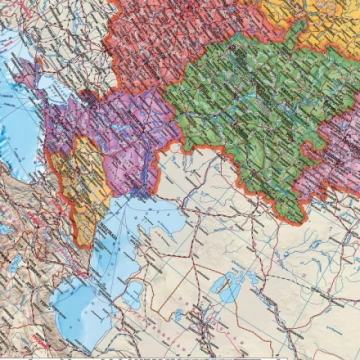 Карта настенная. Российская Федерация. Федеральные округа. М1:6,7 млн. 124х80 см. ЛАМ
