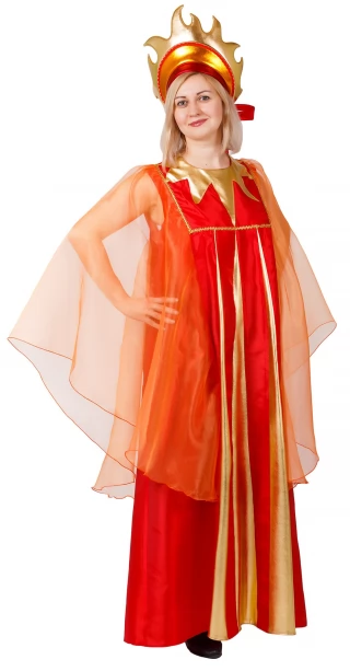Карнавальный костюм взрослый "Солнце Яркое" (красный, р-р 48-50; комплект: головной убор, платье)