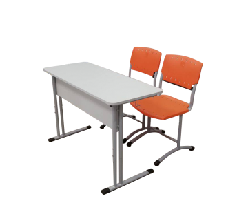Комплект ученический двухместный регулируемый (парта + 2 стула) 4-6 ростовая группа на круглой трубе (цвет ЛДСП серый, цвет кромки и пластика на выбор)
