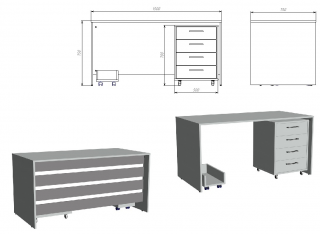 Стол прямой  с мобильной тумбой 