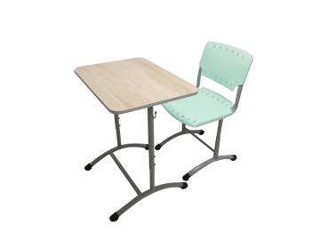 Комплект ученический одноместный регулируемый  (парта + стул) 4-6 ростовая группа на круглой трубе  (цвет ЛДСП, кромки и пластика на выбор)